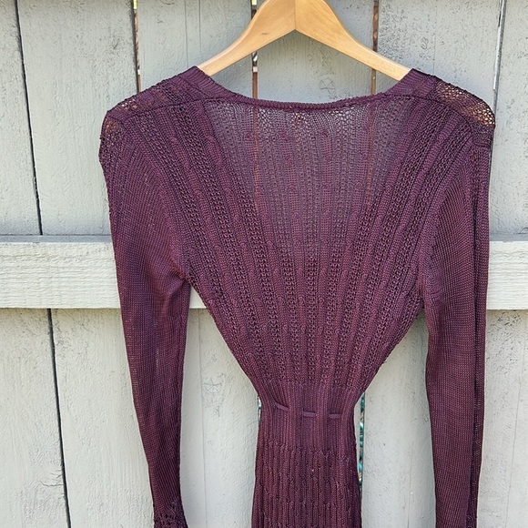 Free People Miranda Mini  Sweater Dress Very Light Open Knit Burgundy Sz Small - Picture 9 of 10